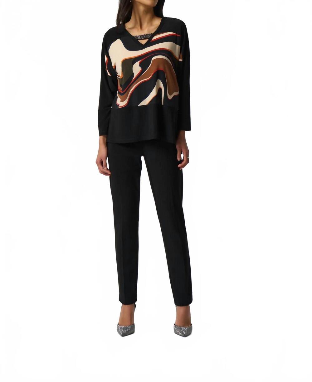 NEW JOSEPH RIBKOFF ronan rhinestone v-neck top in black multi - Picture 3 of 5